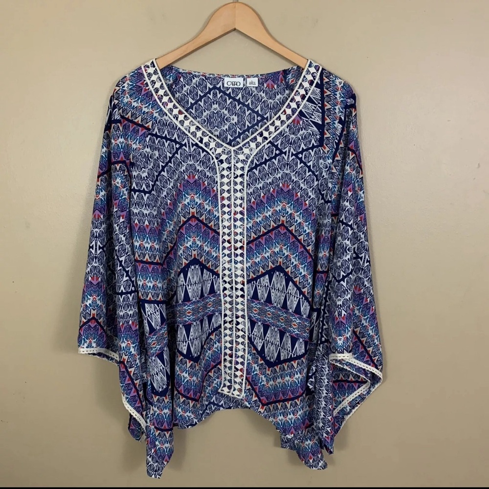 CATO Blouse Womens Large Blue Purple Casual Lightweight Kimono Sleeve Top